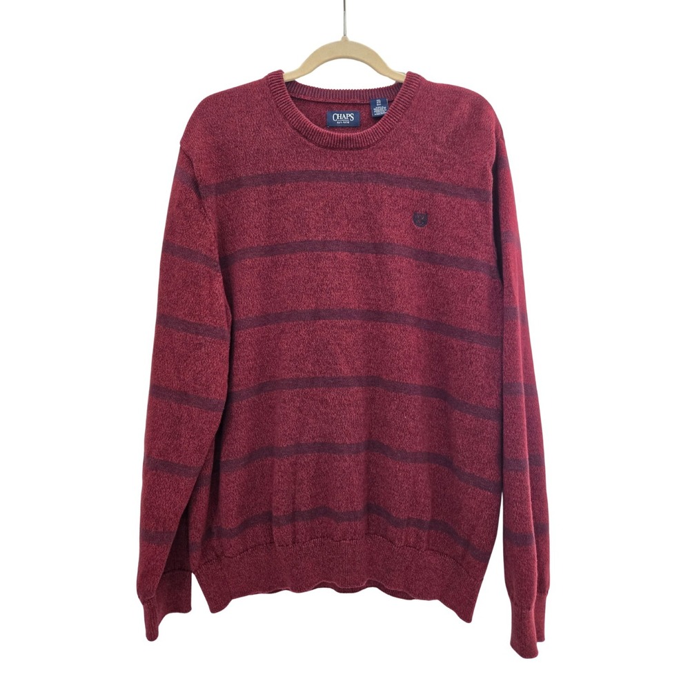 Chaps Burgundy Striped Crew Neck Sweater Size 2XL